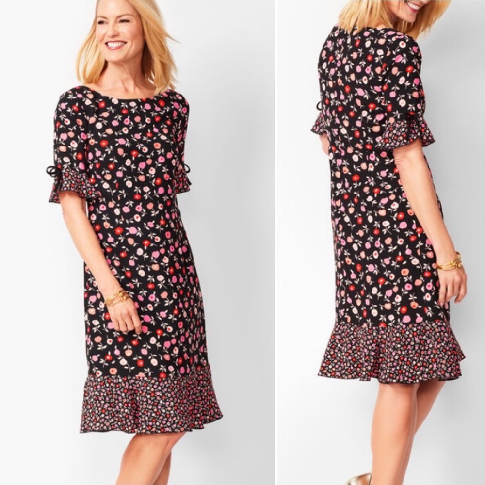TALBOTS Floral Jewel Neck Shift Short Sleeve Dress - Picture 1 of 16